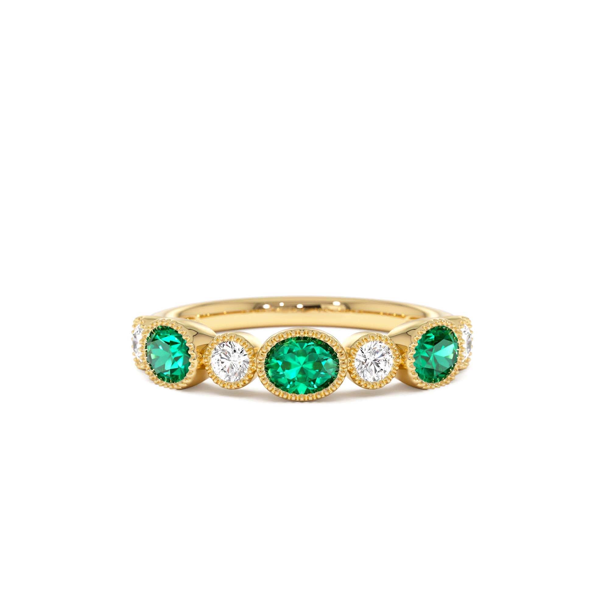 14k Emerald Diamond Milgrain Stacking Band by Orlina Fine