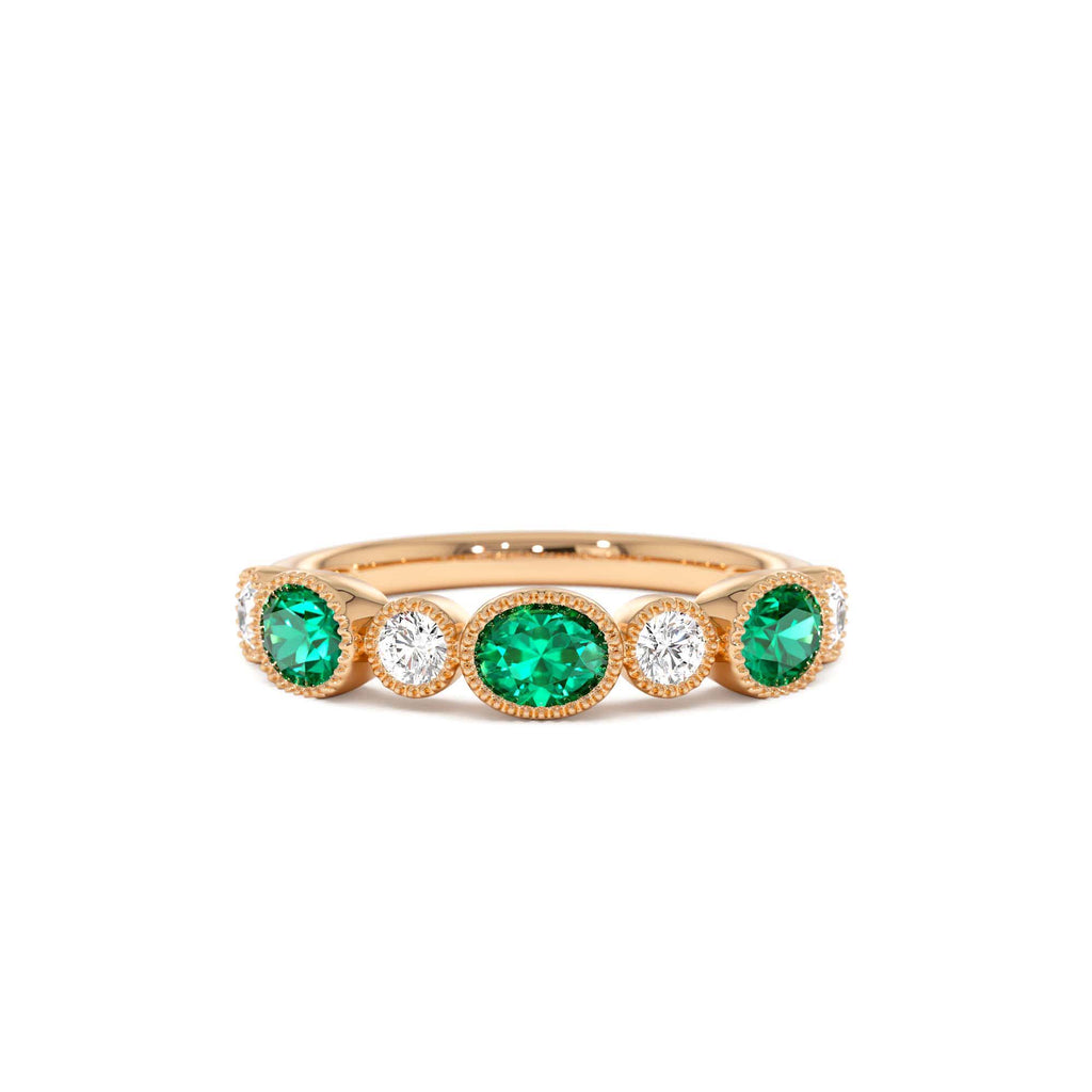 14k Emerald Diamond Milgrain Stacking Band - view 2