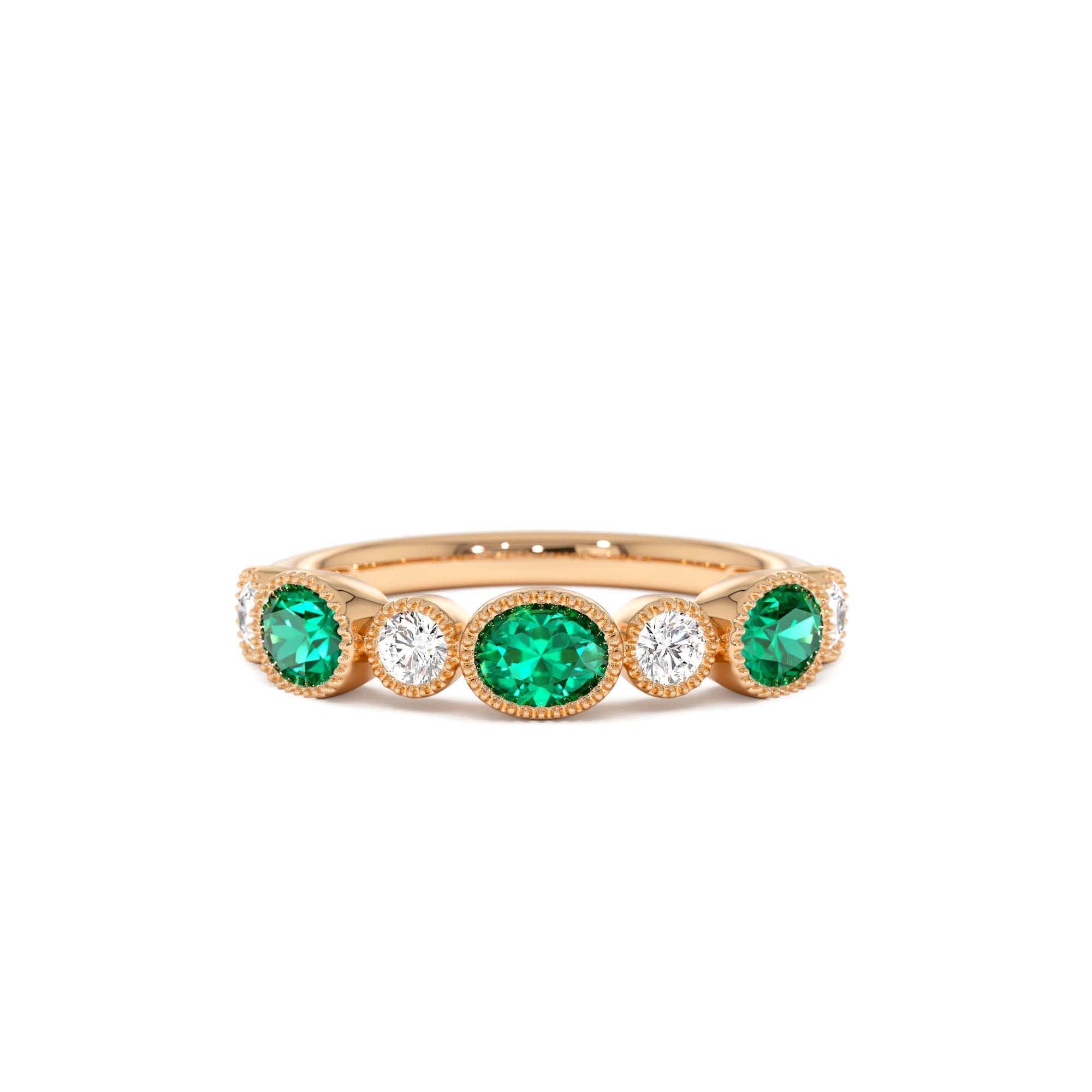 14k Emerald Diamond Milgrain Stacking Band - view 2