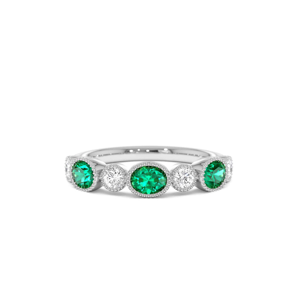 14k Emerald Diamond Milgrain Stacking Band - view 3