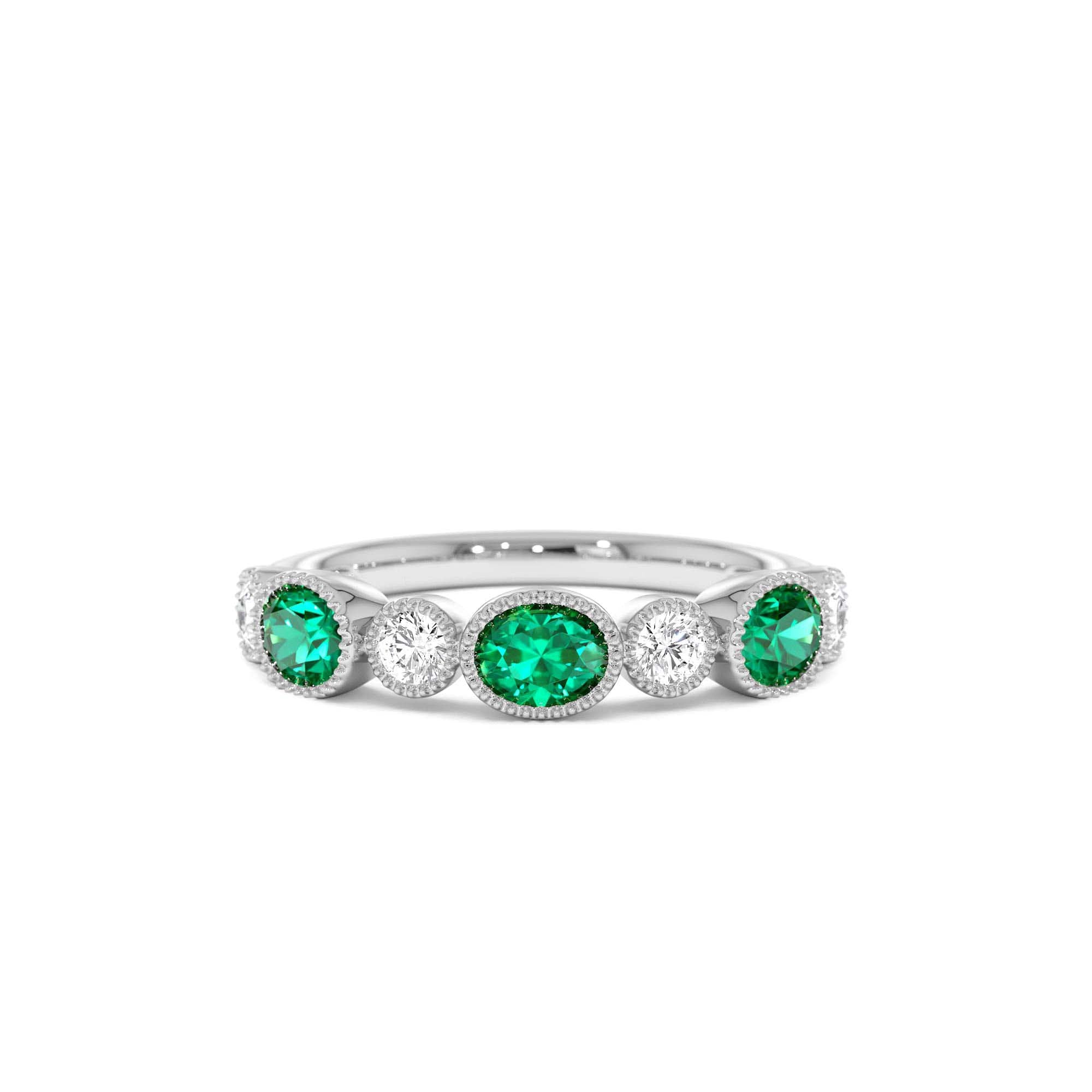 14k Emerald Diamond Milgrain Stacking Band - view 3