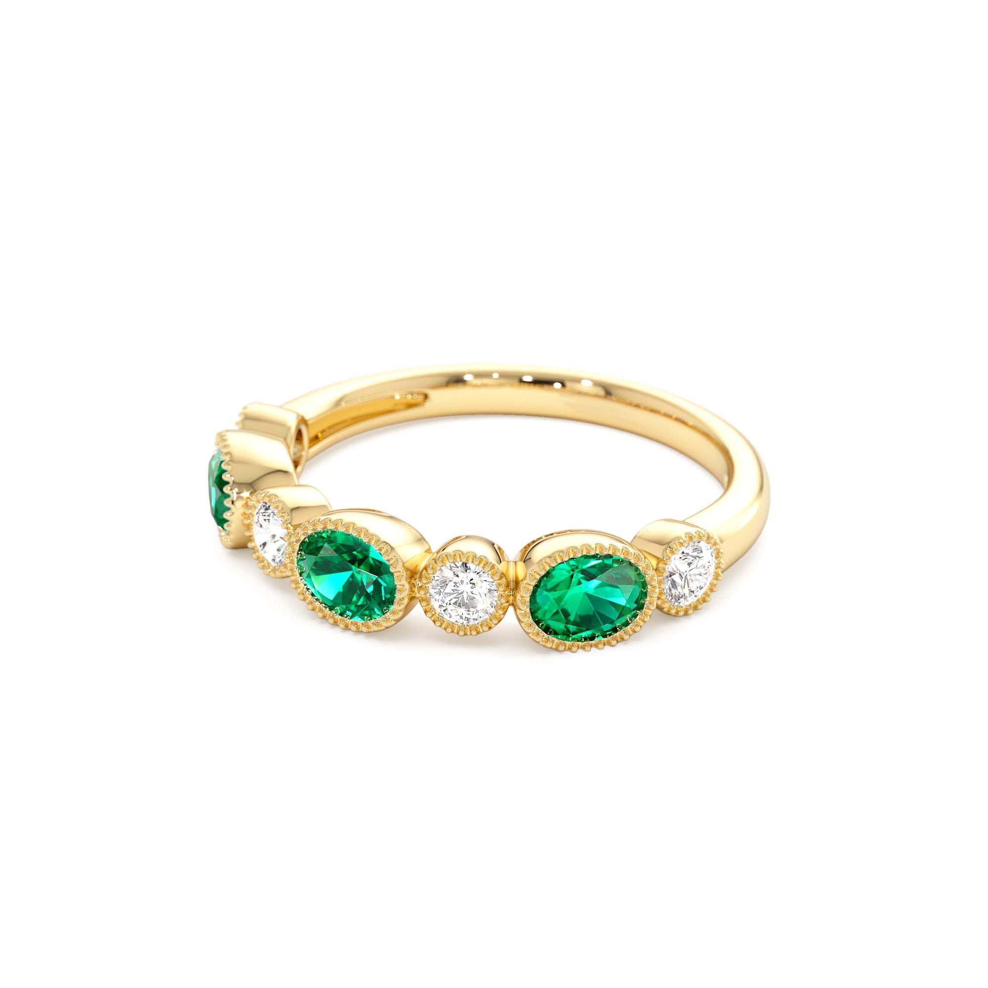 14k Emerald Diamond Milgrain Stacking Band - view 4