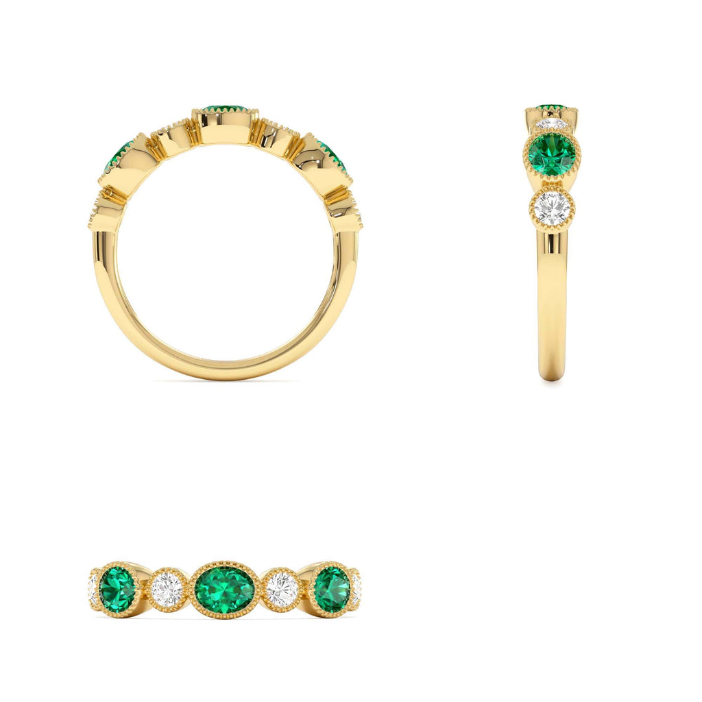 14k Emerald Diamond Milgrain Stacking Band - view 5