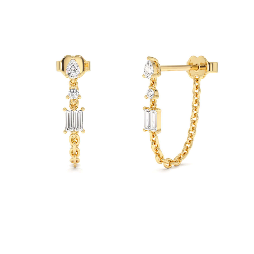 14k Mixed Diamond Chain Dangle Earrings by Orlina Fine