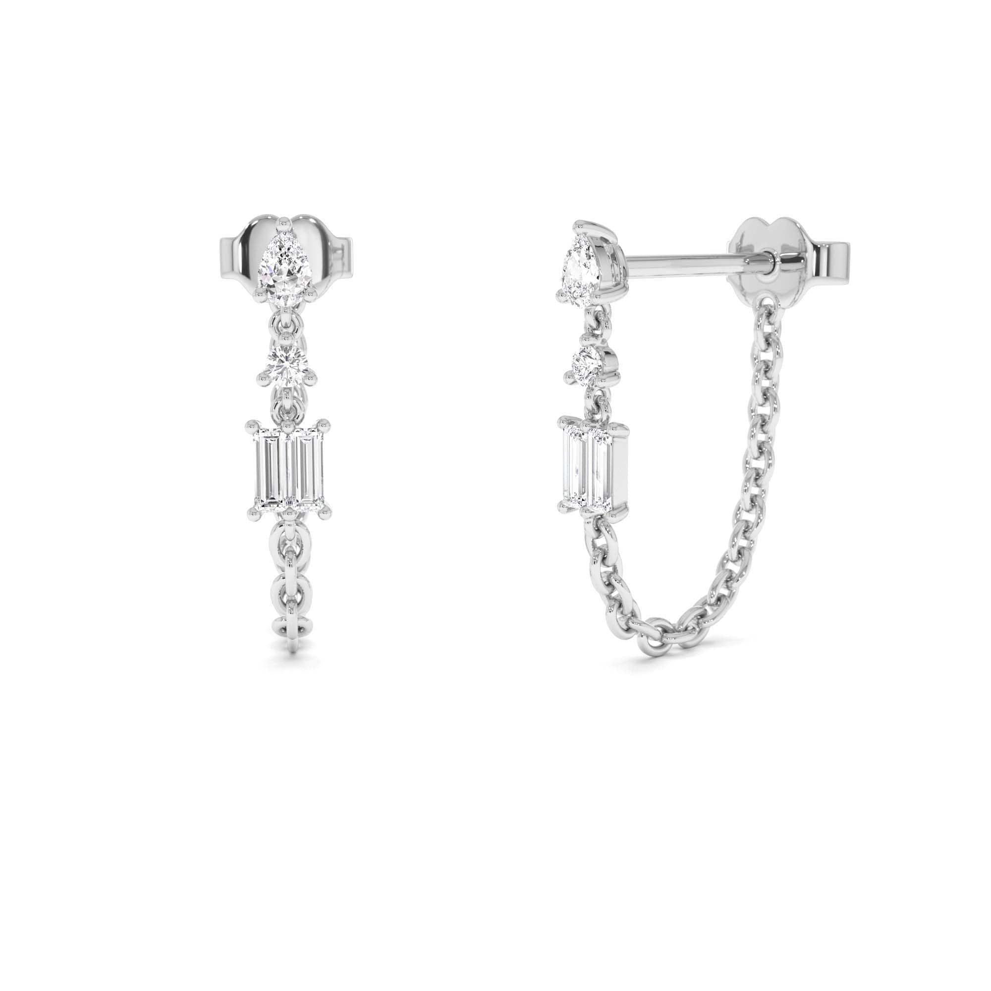 14k Mixed Diamond Chain Dangle Earrings - view 2