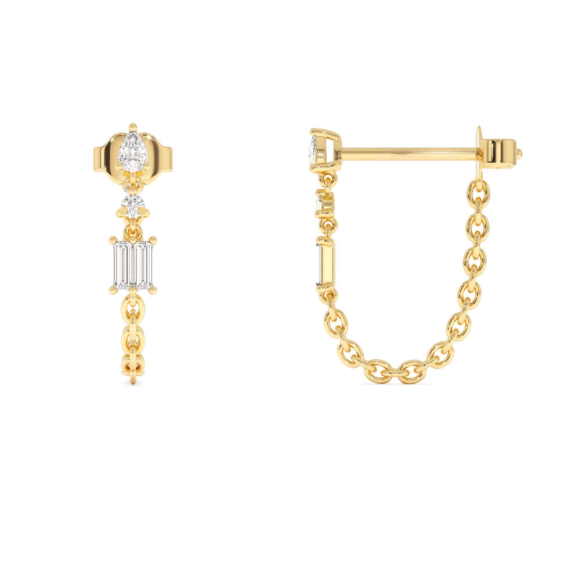 14k Mixed Diamond Chain Dangle Earrings - view 3