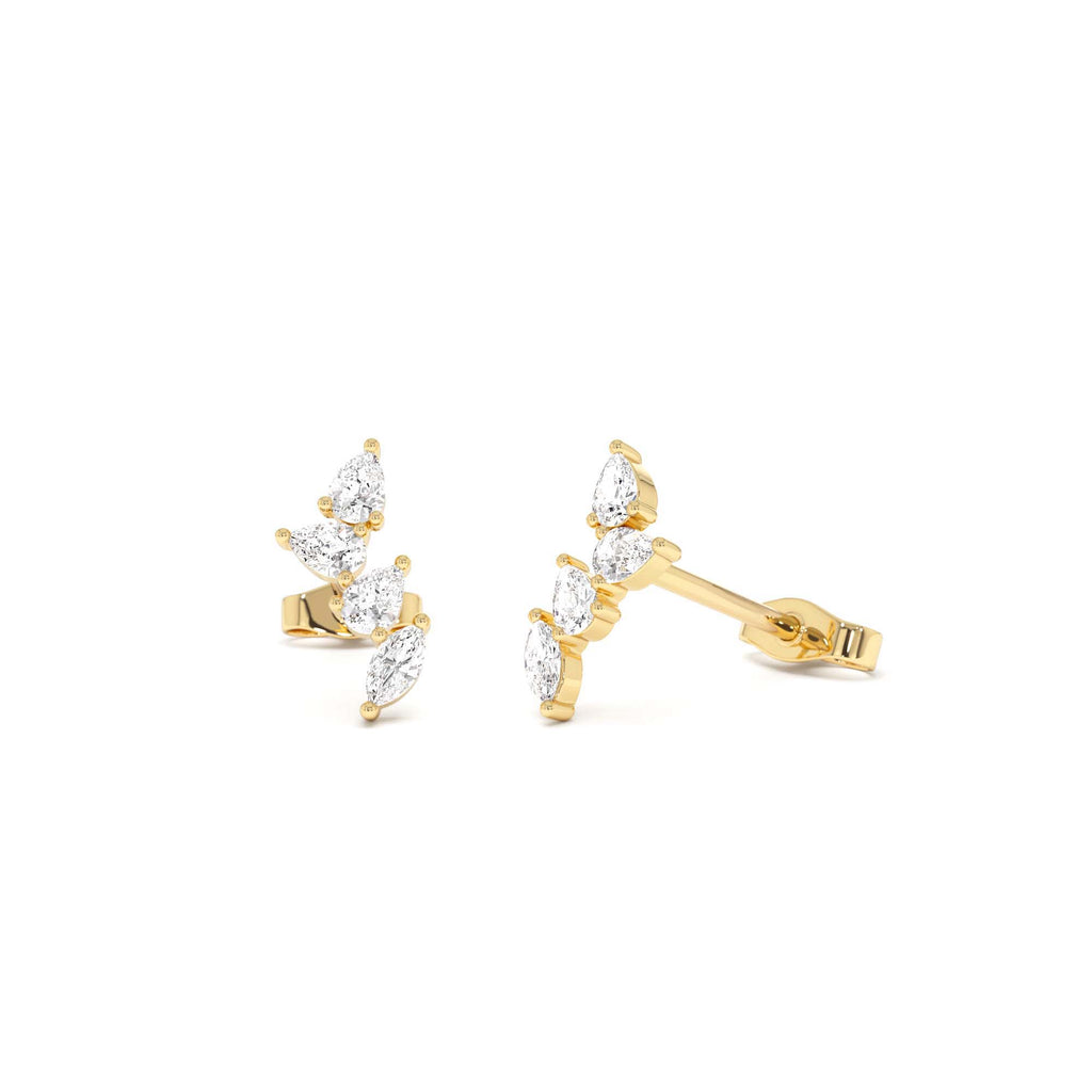 14k Diamond Vine Stud Earrings by Orlina Fine