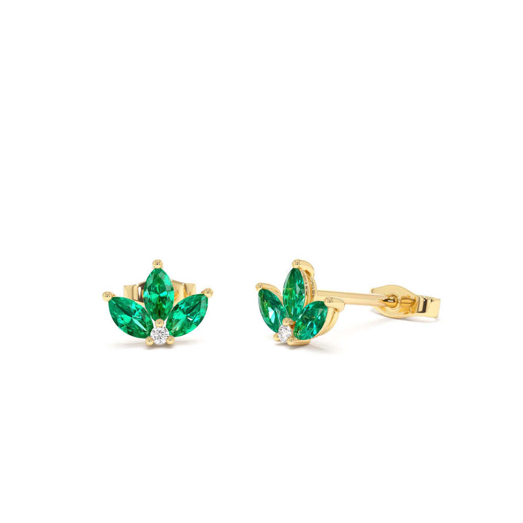 14k Emerald Petal and Diamond Stud Earrings by Orlina Fine