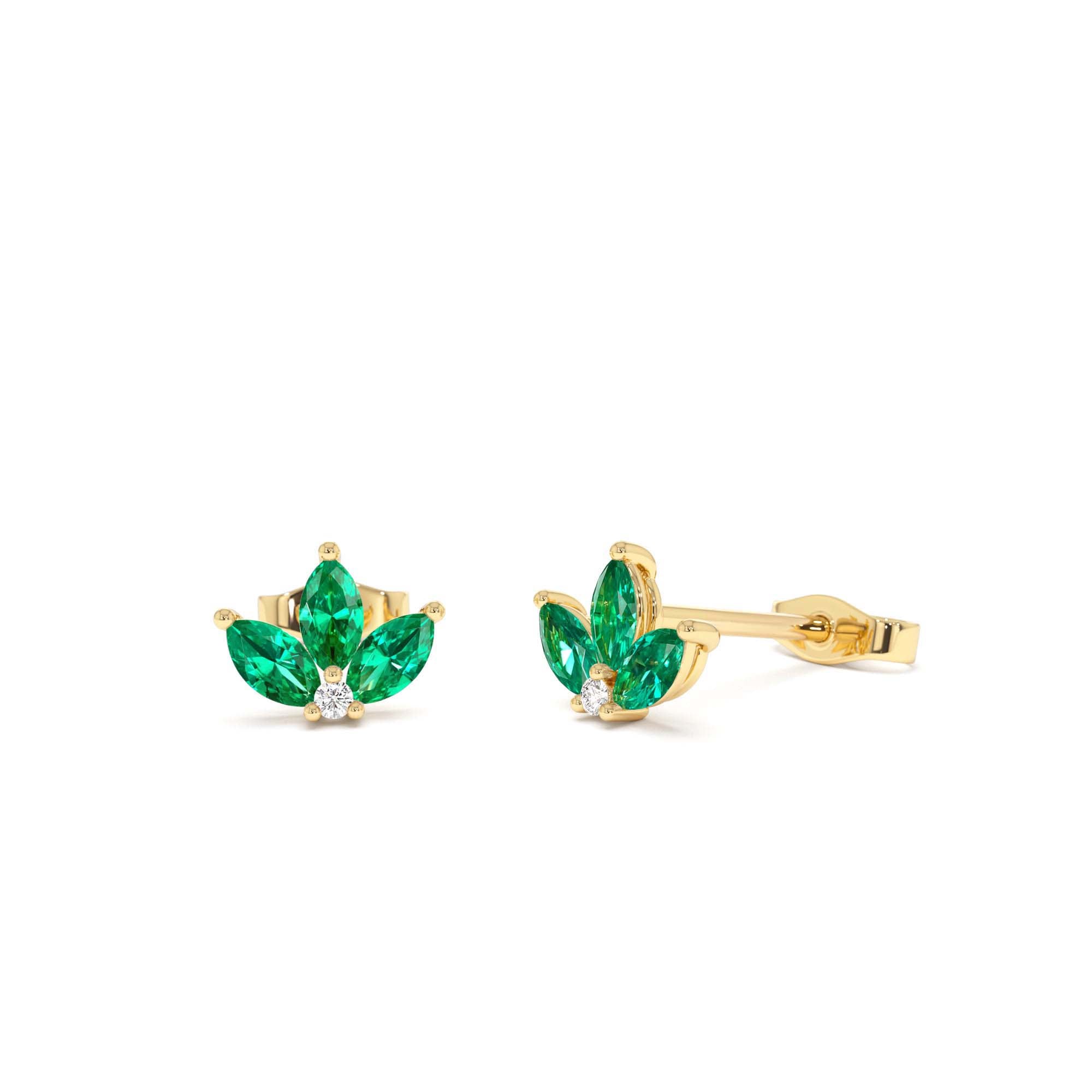 14k Emerald Petal and Diamond Stud Earrings by Orlina Fine