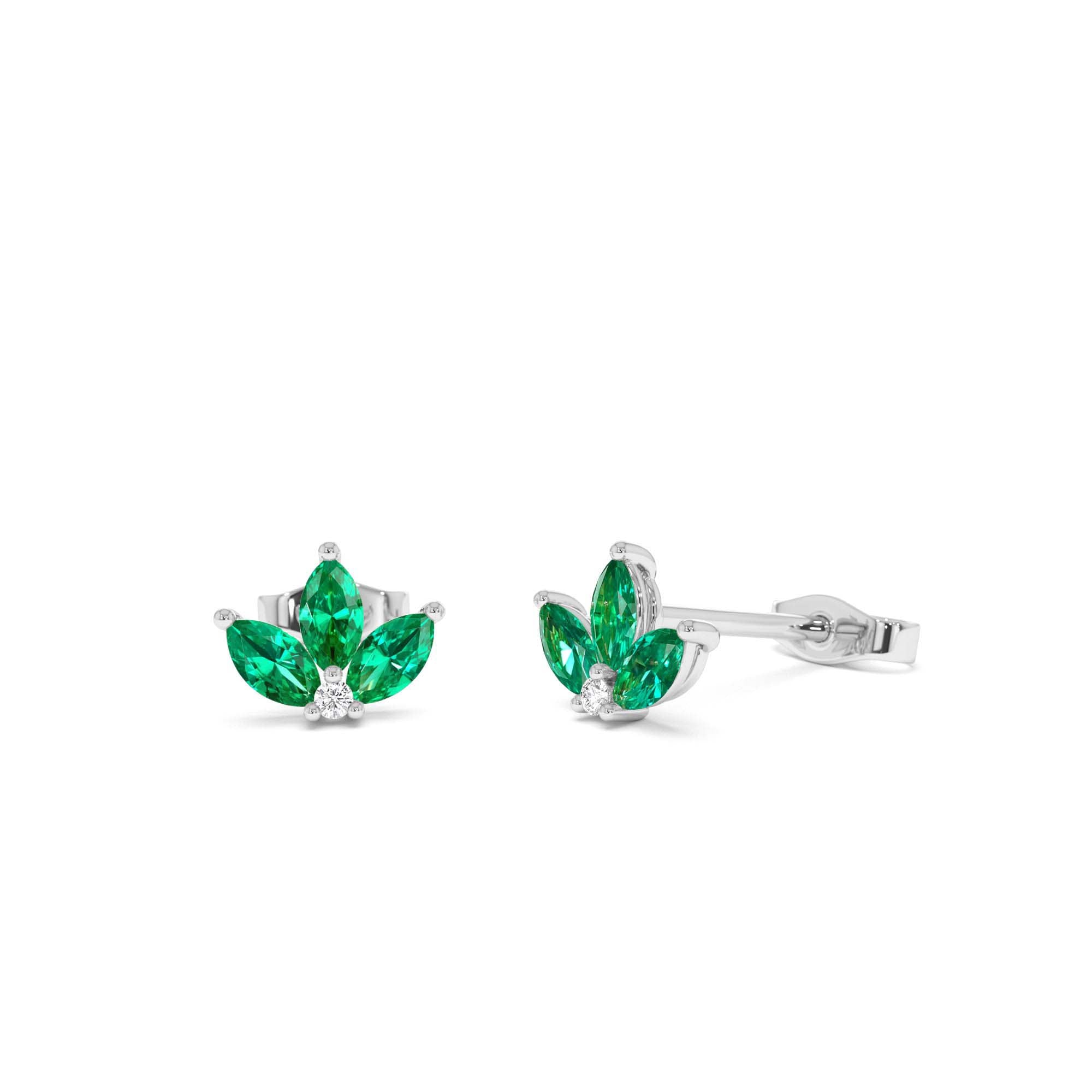14k Emerald Petal and Diamond Stud Earrings - view 2