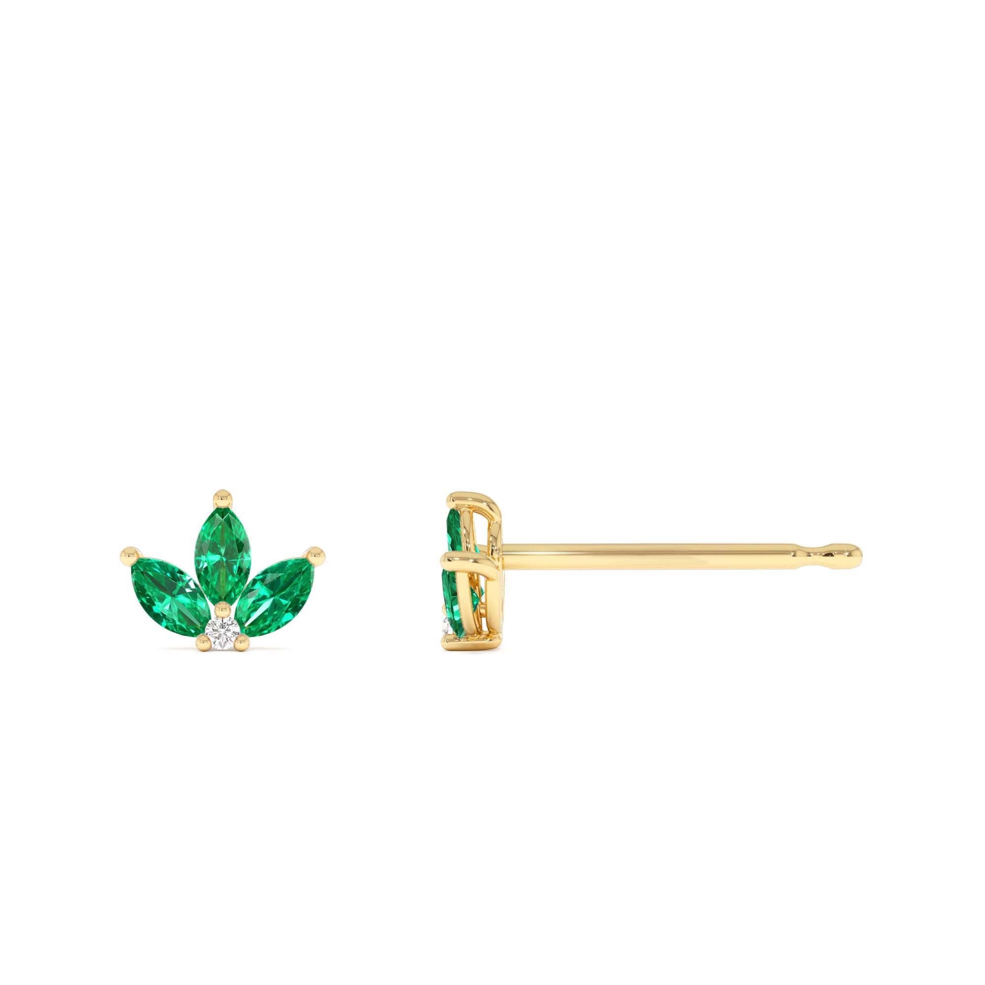 14k Emerald Petal and Diamond Stud Earrings - view 3
