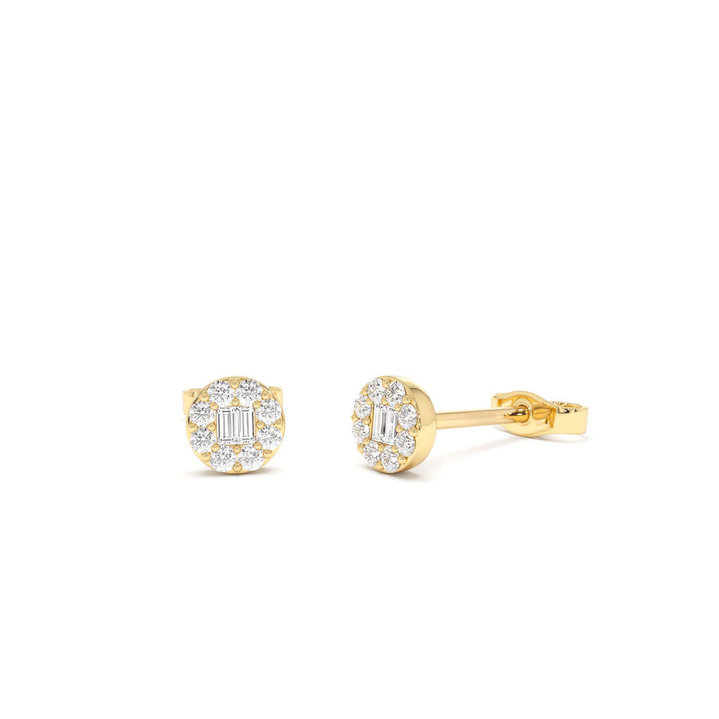 14k Baguette Diamond Halo Earrings by Orlina Fine