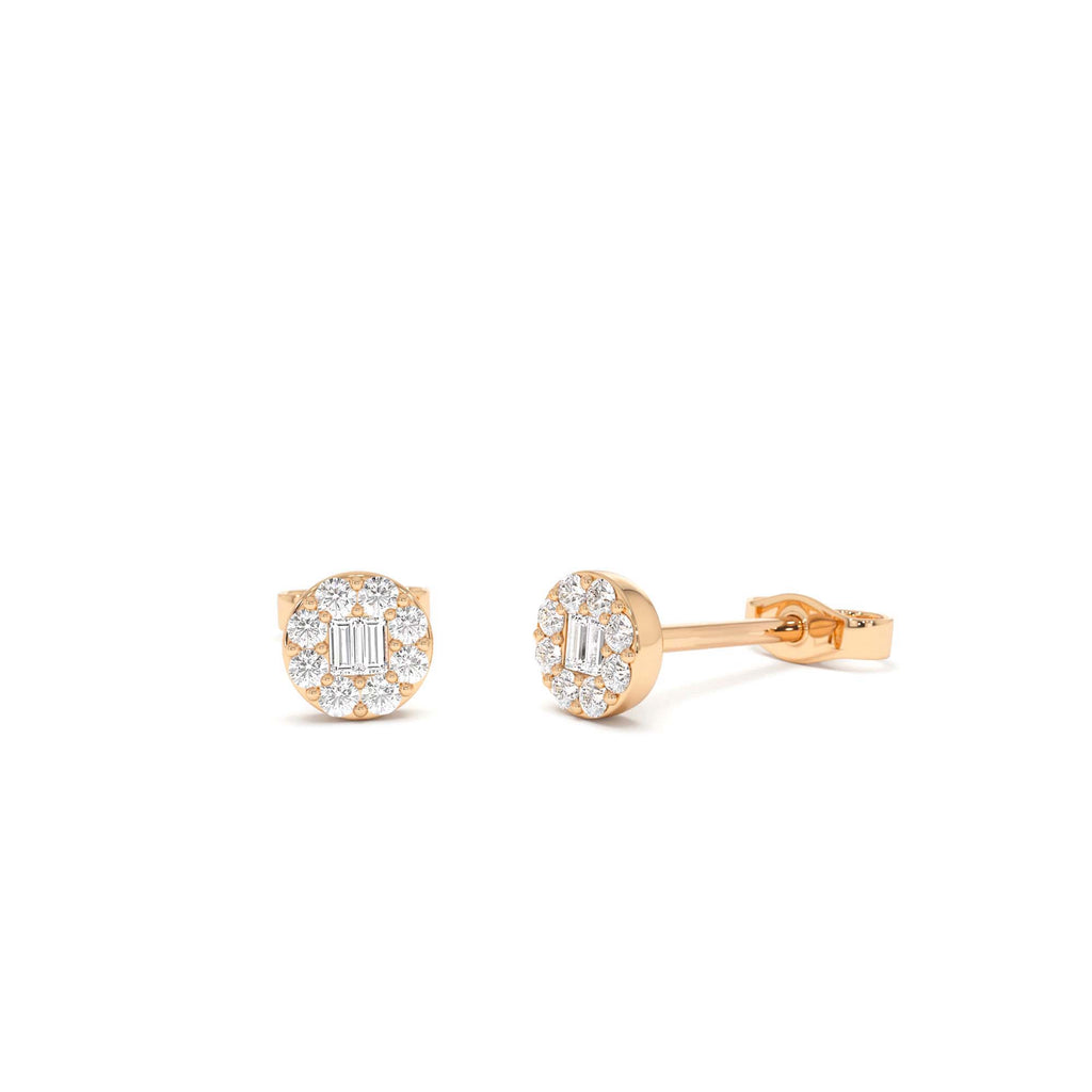 14k Baguette Diamond Halo Earrings - view 2