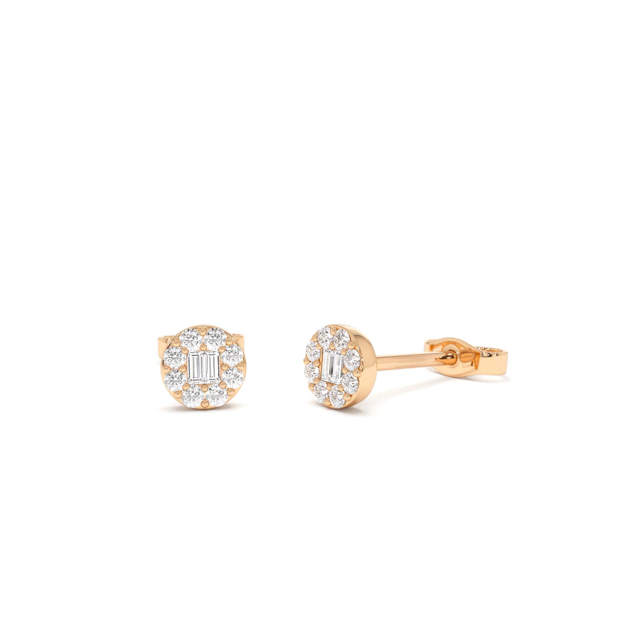 14k Baguette Diamond Halo Earrings - view 2