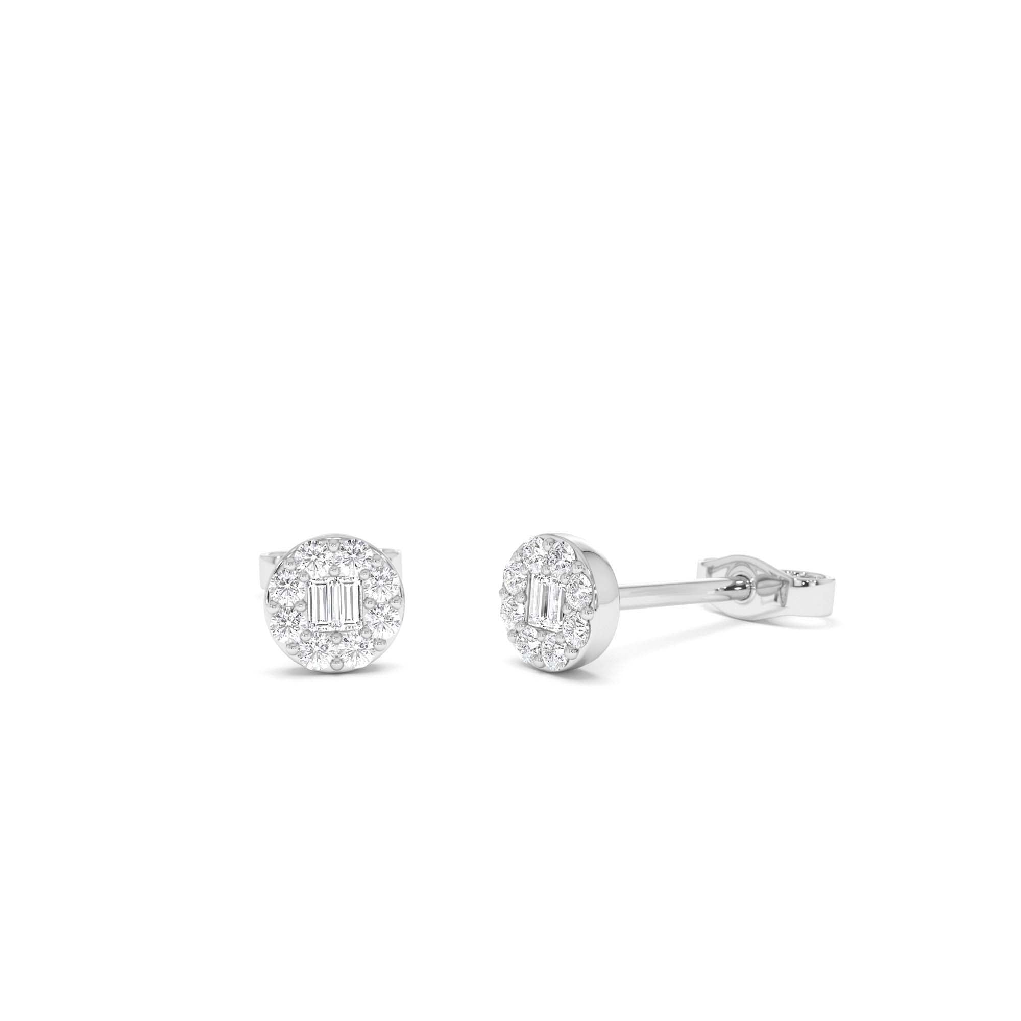 14k Baguette Diamond Halo Earrings - view 3
