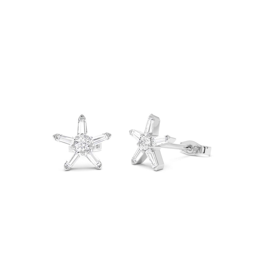 14k Baguette Diamond Star Earrings - view 2