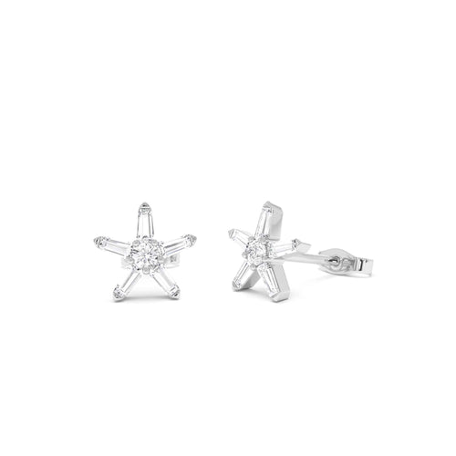 14k Baguette Diamond Star Earrings - view 2