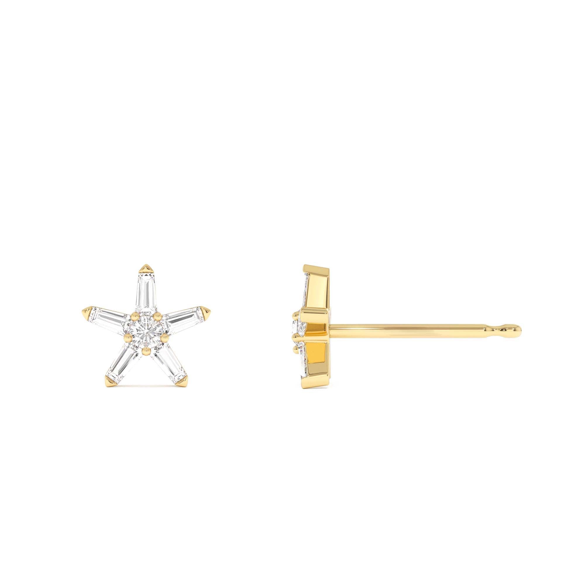 14k Baguette Diamond Star Earrings - view 3