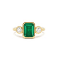 14k Emerald Bezel Set Three Stone Ring by Orlina Fine