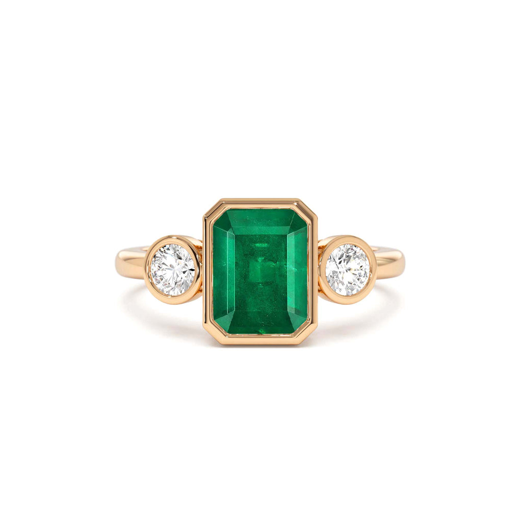 14k Emerald Bezel Set Three Stone Ring - view 2