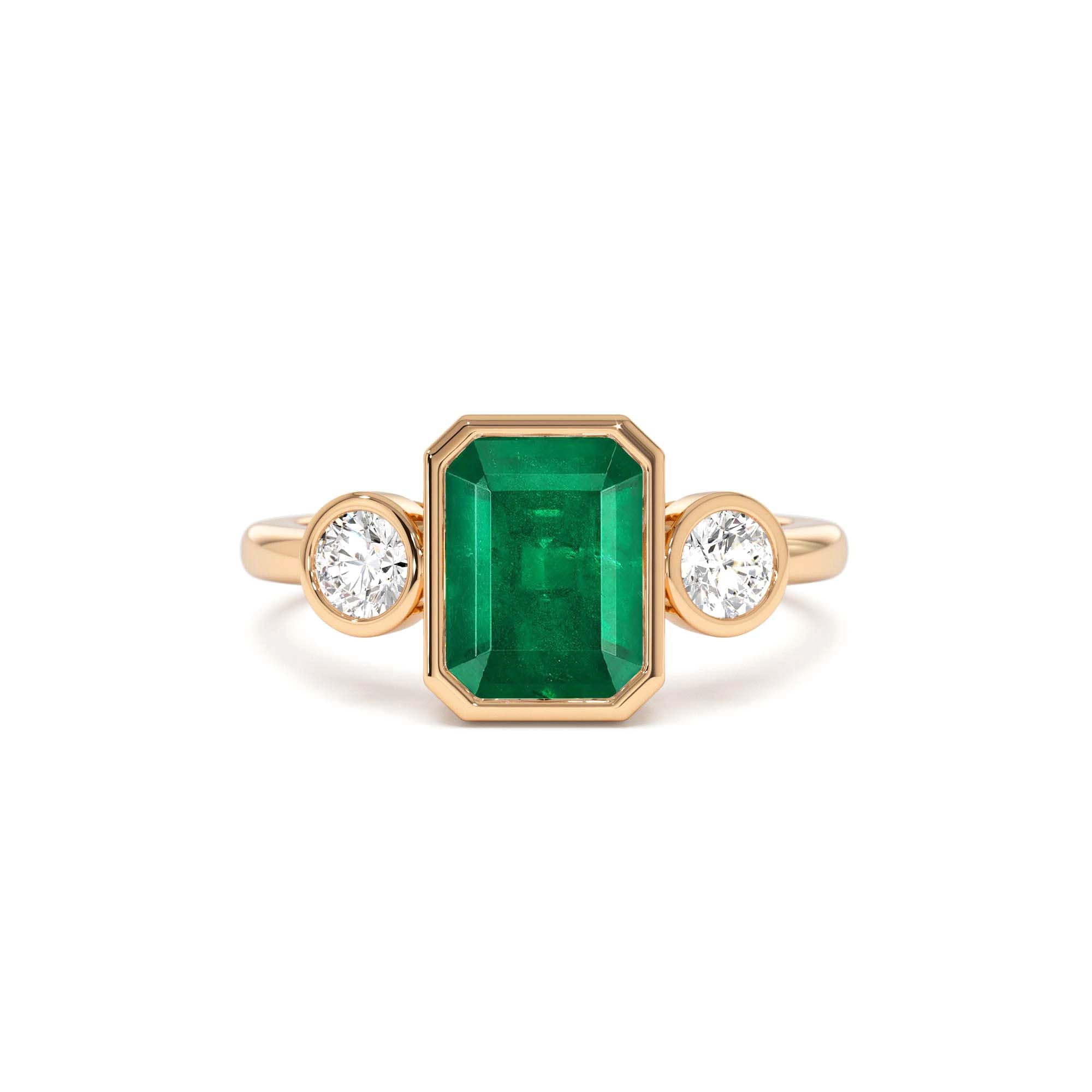 14k Emerald Bezel Set Three Stone Ring - view 2