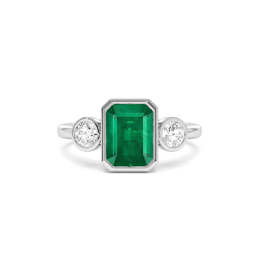 14k Emerald Bezel Set Three Stone Ring - view 3