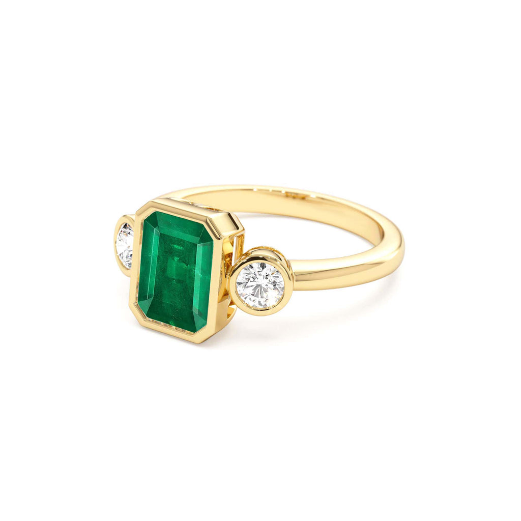 14k Emerald Bezel Set Three Stone Ring - view 4