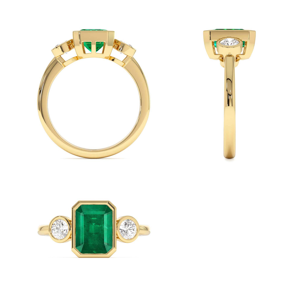 14k Emerald Bezel Set Three Stone Ring - view 5