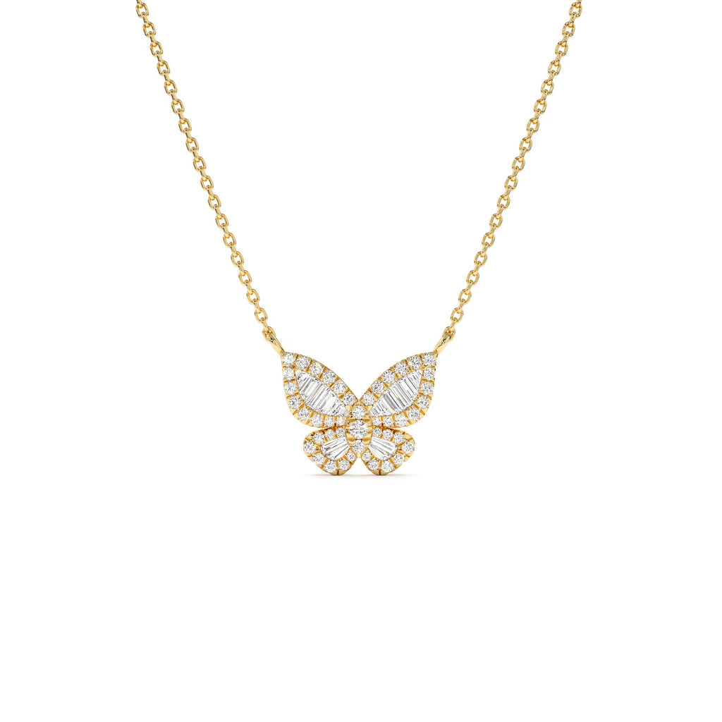 14k Baguette Diamond Butterfly Necklace by Orlina Fine