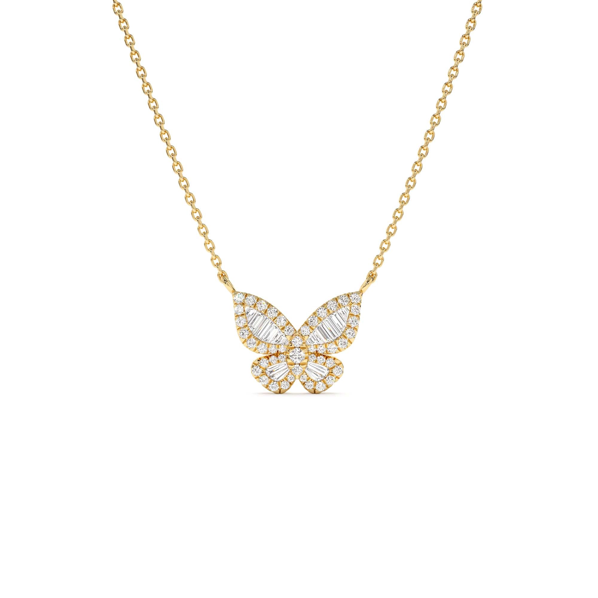14k Baguette Diamond Butterfly Necklace by Orlina Fine