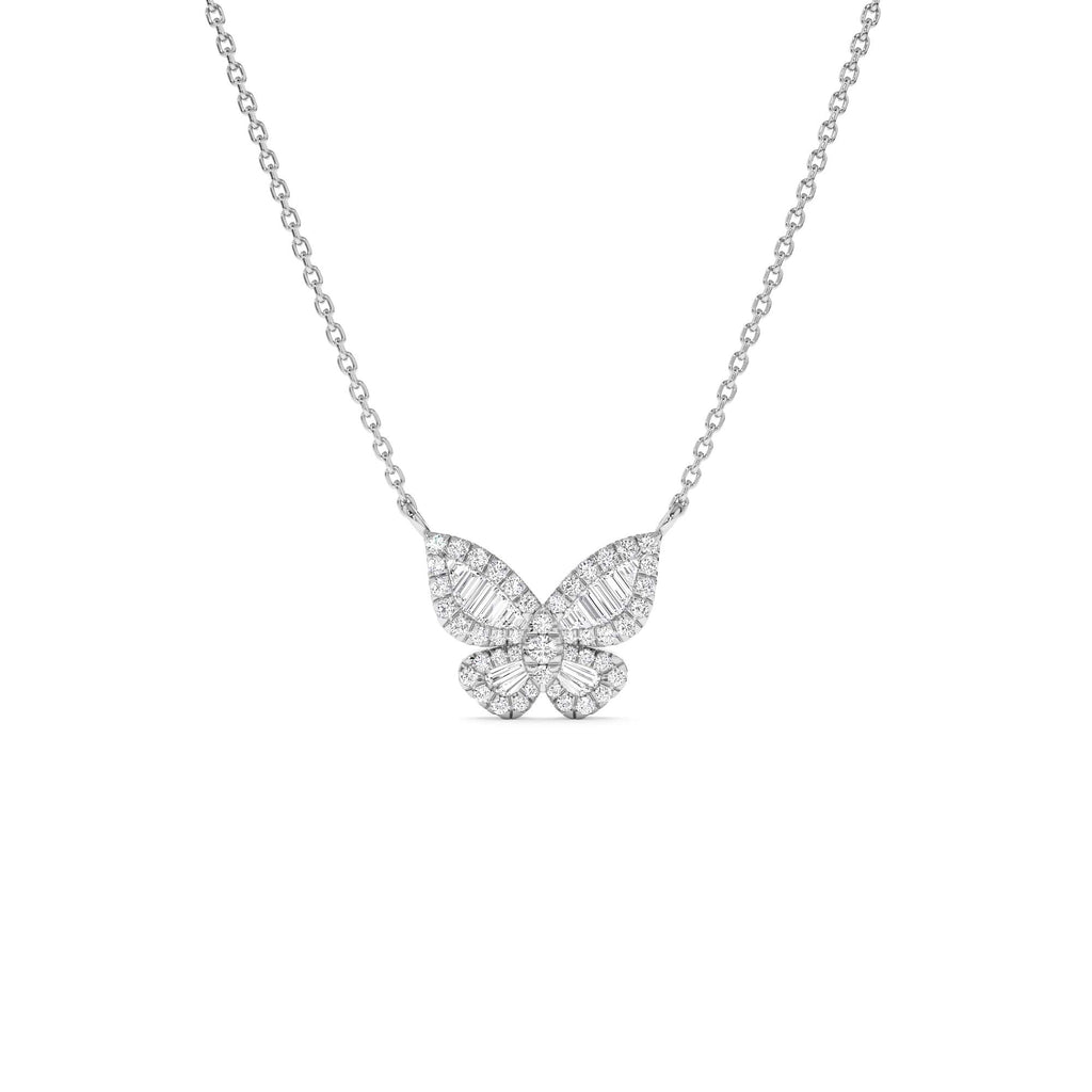 14k Baguette Diamond Butterfly Necklace - view 2