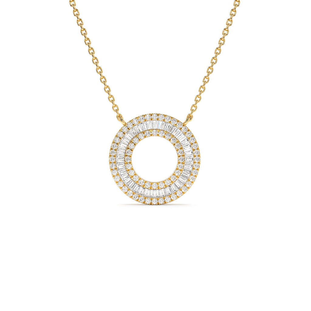 14k Baguette Diamond Circle Pendant Necklace by Orlina Fine