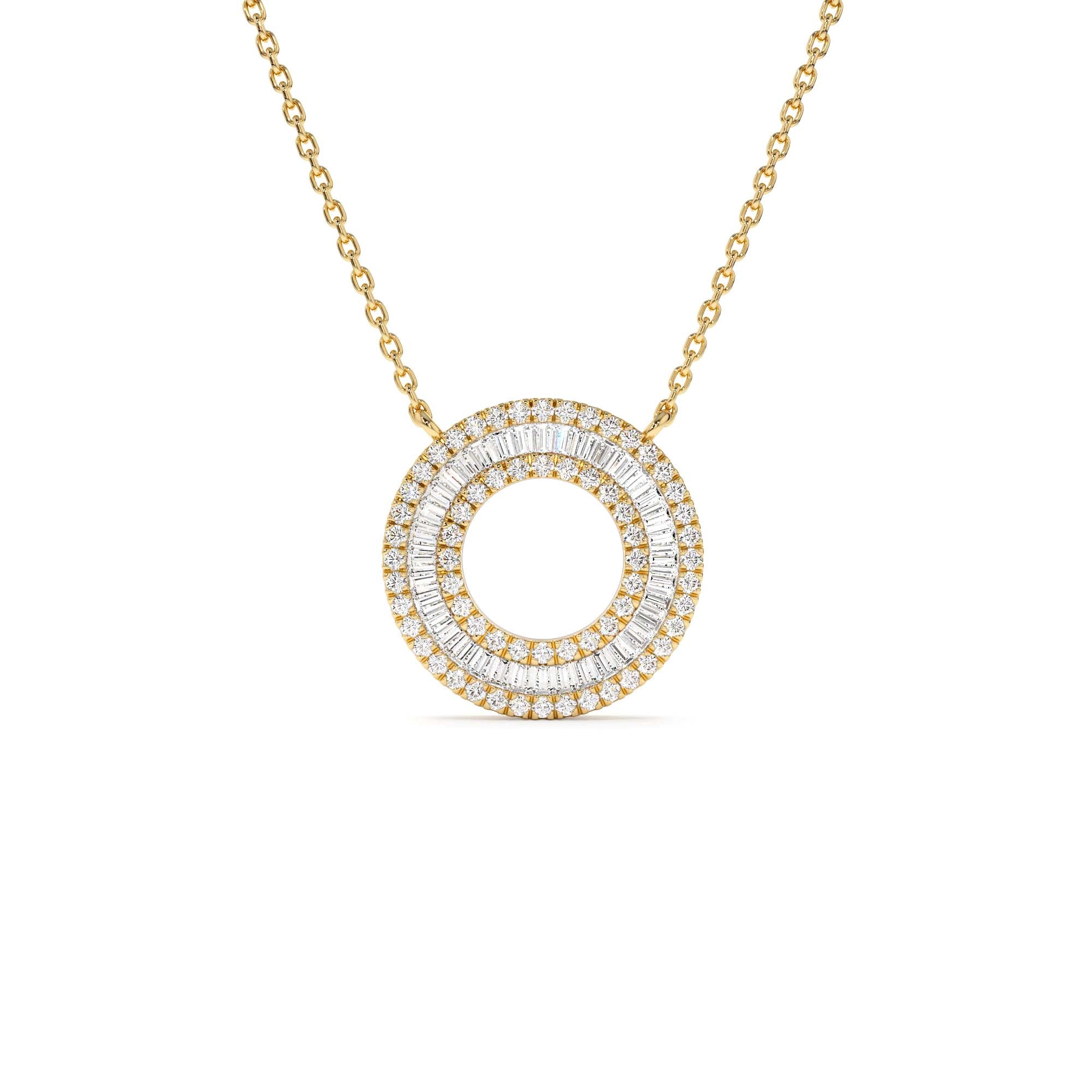 14k Baguette Diamond Circle Pendant Necklace by Orlina Fine