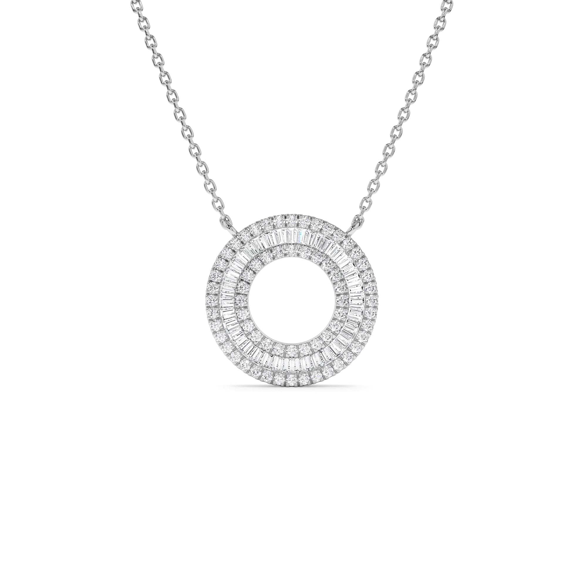 14k Baguette Diamond Circle Pendant Necklace - view 2