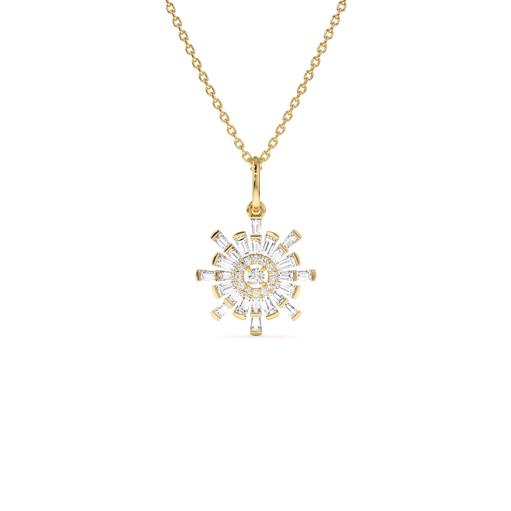 14k Baguette Diamond Sunburst Necklace by Orlina Fine