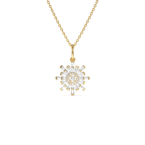14k Baguette Diamond Sunburst Necklace by Orlina Fine