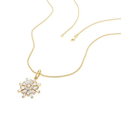 14k Baguette Diamond Sunburst Necklace - view 2
