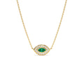 14k Marquise Emerald Diamond Halo Necklace by Orlina Fine