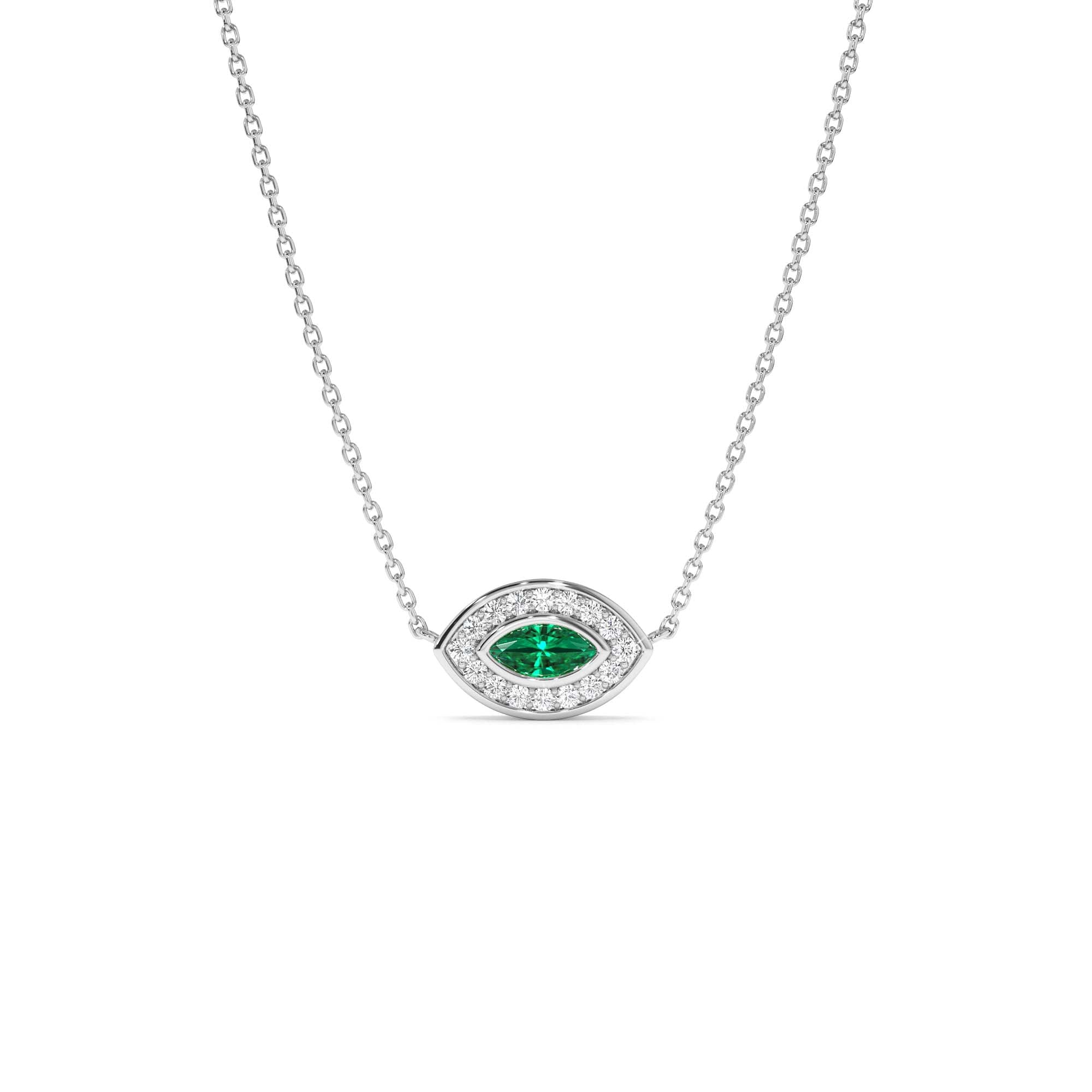 14k Marquise Emerald Diamond Halo Necklace - view 2