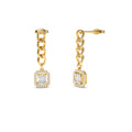 14k Baguette Diamond Halo Chain Earrings by Orlina Fine