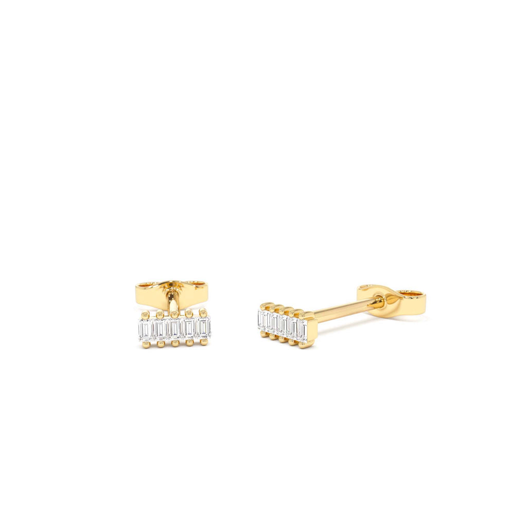 14k Diamond Baguette Bar Stud Earrings by Orlina Fine