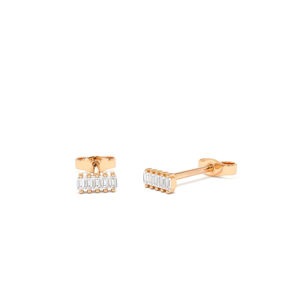 14k Diamond Baguette Bar Stud Earrings - view 2