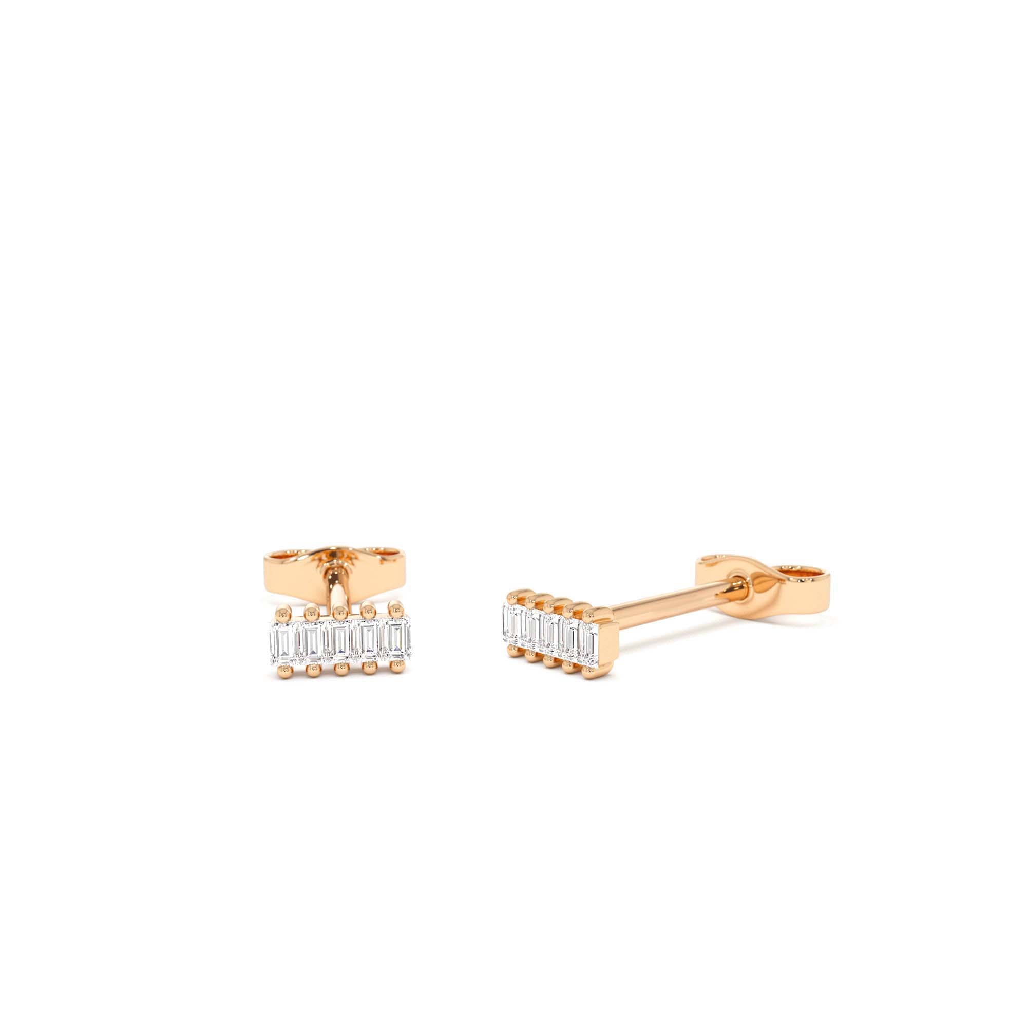 14k Diamond Baguette Bar Stud Earrings - view 2