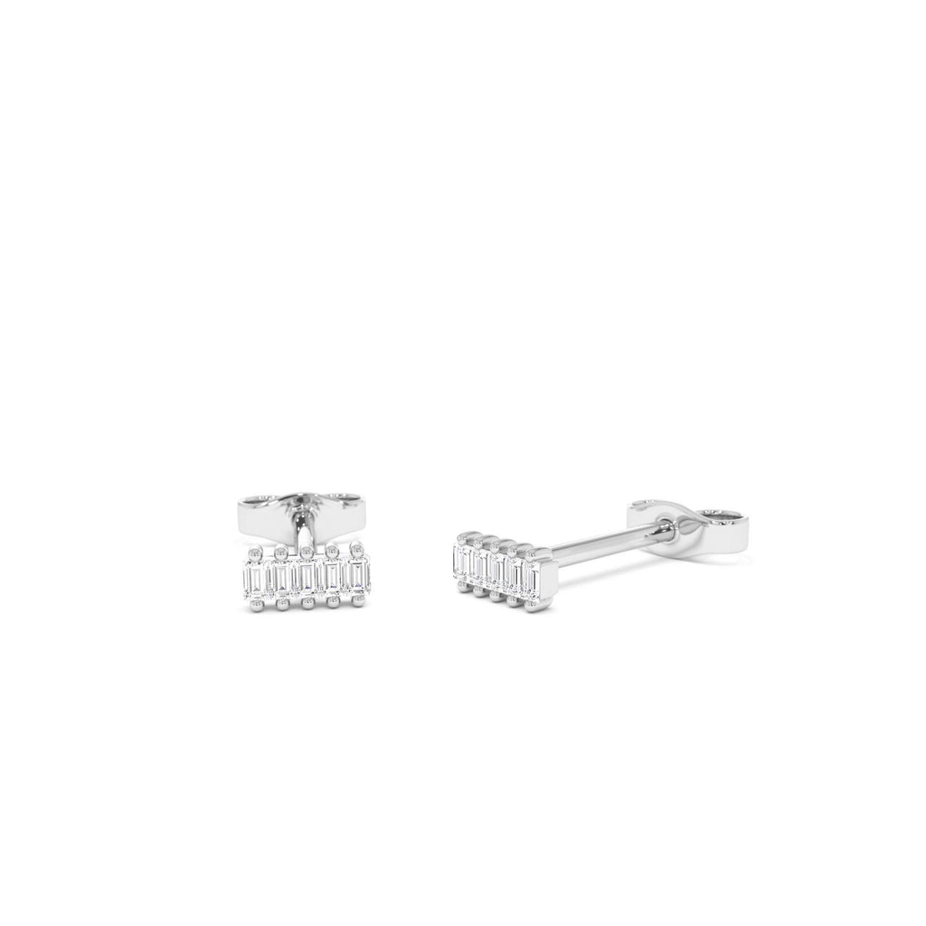 14k Diamond Baguette Bar Stud Earrings - view 3