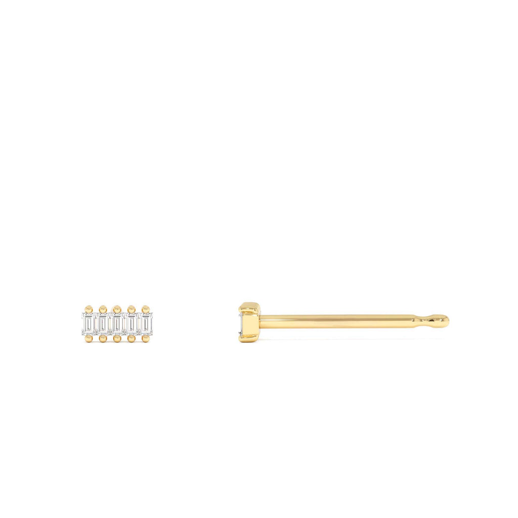 14k Diamond Baguette Bar Stud Earrings - view 4