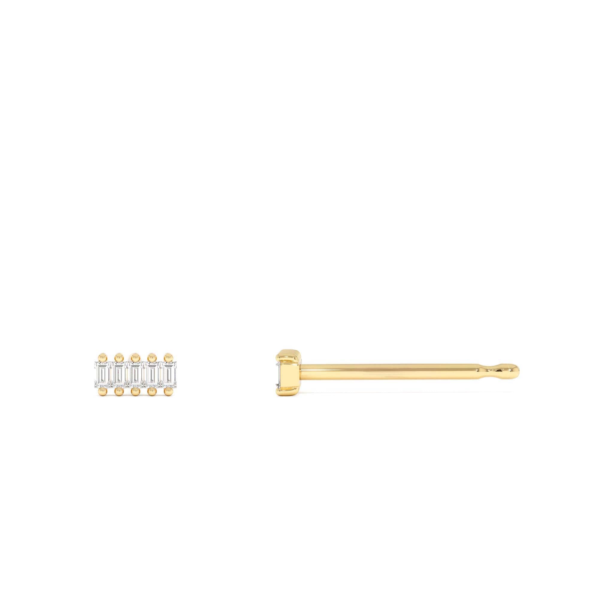 14k Diamond Baguette Bar Stud Earrings - view 4