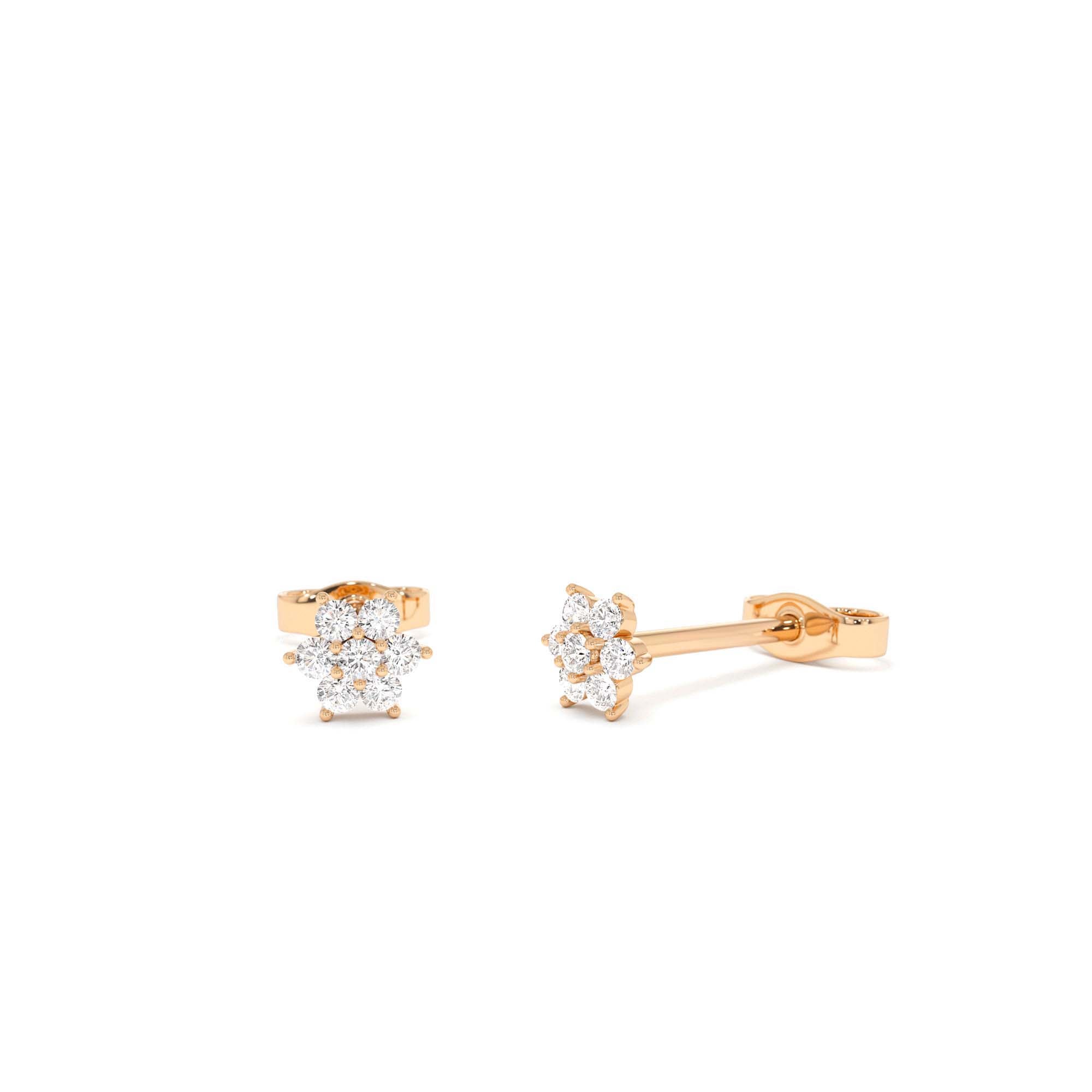 14k Diamond Floral Cluster Stud Earrings - view 3