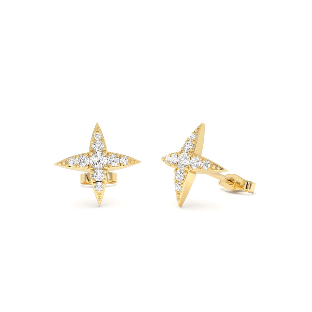 14k Diamond Cluster Star Stud Earrings by Orlina Fine