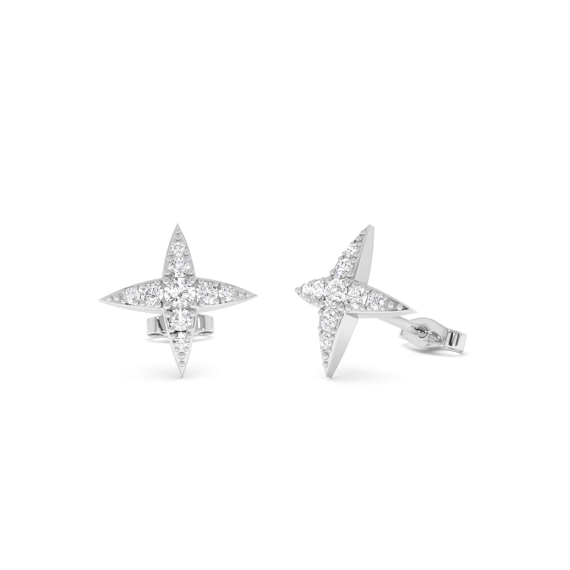 14k Diamond Cluster Star Stud Earrings - view 3