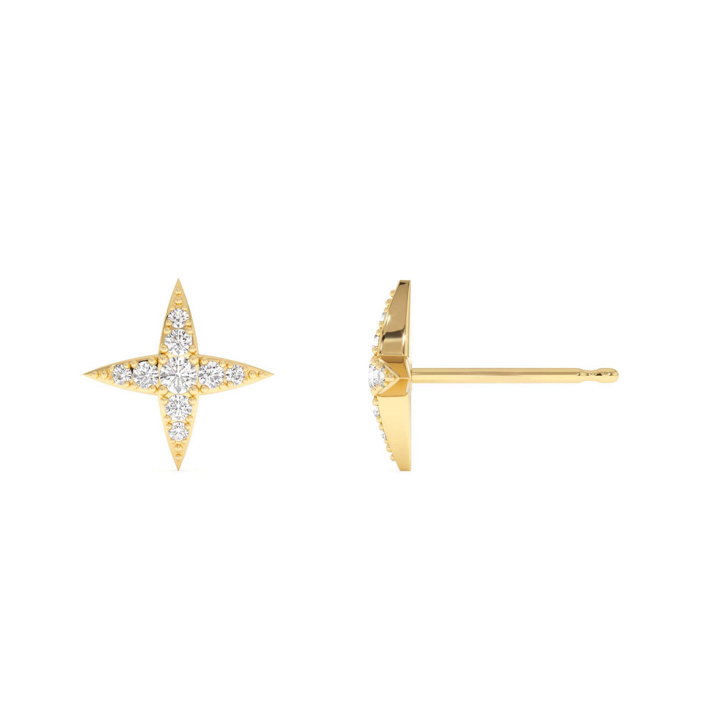 14k Diamond Cluster Star Stud Earrings - view 4